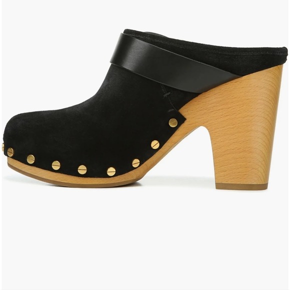 Veronica Beard Dacey buckled studded black suede stacked heel clogs size 9.5 new - Picture 8 of 11